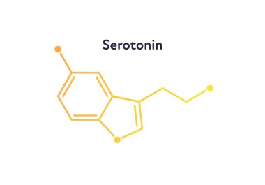 Vector hormones gradient banner template. Minimalist style Seratonin (5-HT) structure on white. Hormone assosiated with happines feeling, depression. Design for science, education, presentation clipart