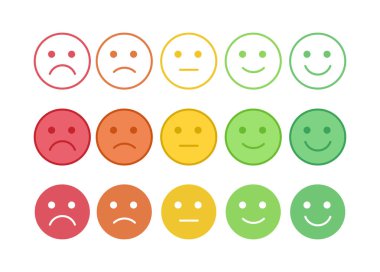Vector icon set of the colorful emoticons with different mood. Smiles with five emotions: dissatisfied, sad, indifferent, glad, satisfied. Element of UI design for estimating client assessment. clipart