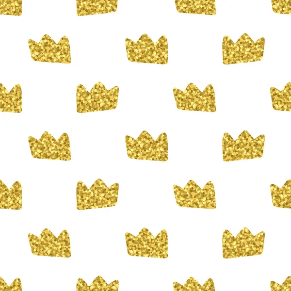 Vector scandinavian crown seamless pattern. Color childish gold sparkle crowns isolated on white background. Baby shower geometric texture print for fabric, textile, paper, card. Design for child — Stock Vector