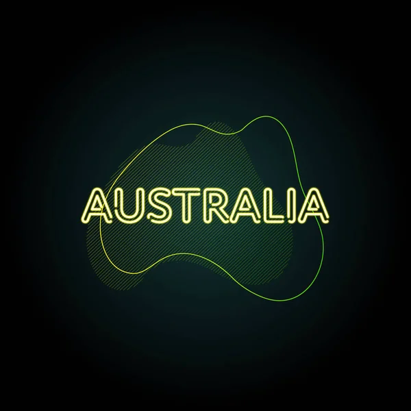 Bannière fluo géométrique tendance. Gradient minimaliste jaune à vert sur les éclaboussures et trait de silhouette sur noir. continents de la Terre et l'écologie inspiré concept. Australie texte lumineux . — Image vectorielle