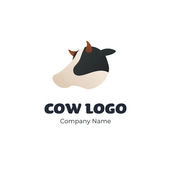 Vector cow farm or butcher logotype template. Modern style animal character head of highland cattle with horns isolated on white background. Design of logotype for eco farming, milk, meat business — Stock Vector