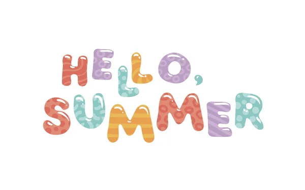 "Γεια σου, καλοκαίρι "πρότυπο banner με πολύχρωμα γράμματα. Maded για την ευαισθητοποίηση καλοκαιρινές δραστηριότητες διακοπών σε πανό, αφίσες και ευχετήρια κάρτες. Διάνυσμα μετ ' EPS 10. — Διανυσματικό Αρχείο