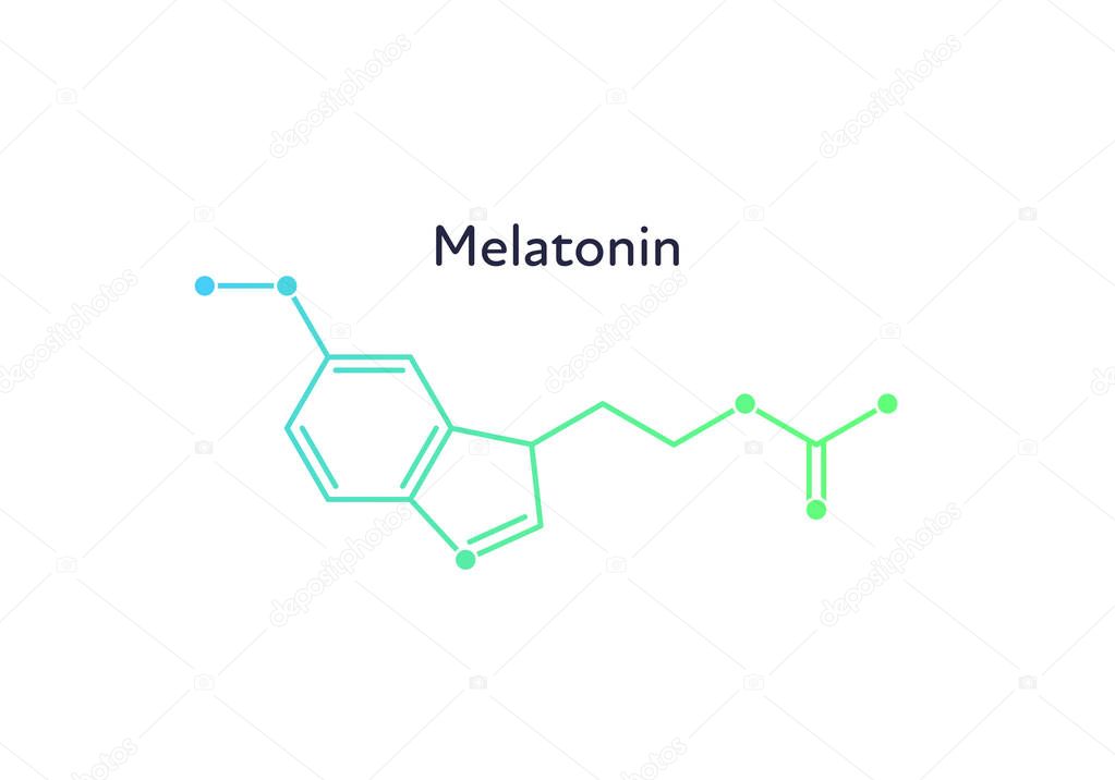 Vector hormones gradient banner template. Minimalist style melatonin structure on white. Hormone assosiated with sleep disorder. Design for science, education, presentation.