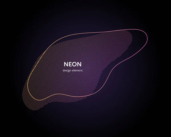 Banner al neon fluido geometrico alla moda. Minimalista arancione a rosa complessa forma linee diagonali gradiente luminoso in forma di schizzi isolati su sfondo nero . — Vettoriale Stock