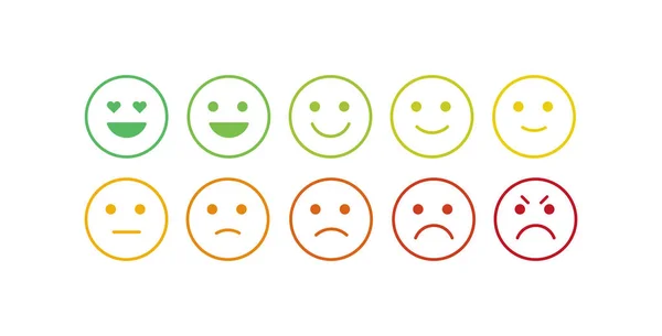 Vector Icon Set voor Mood tracker. Tien schaal van silhouet emotie glimlacht van boos tot gelukkig geïsoleerd op witte achtergrond. Emoticon element van UI-ontwerp voor klantenservice rating, feedback Survey — Stockvector