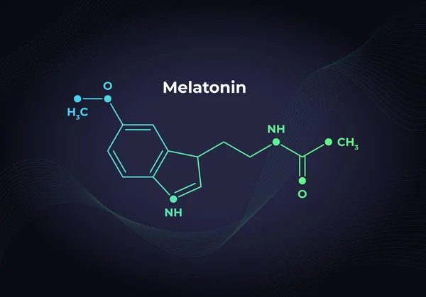 Vektorhormone vermischen Banner-Vorlage. Melatonin-Struktur auf in modernem Farbverlauf 3D-Hintergrund. Hormon assoziiert mit Schlafstörungen. wissenschaftlich modernes Konzept. Design für Bildung, Präsentation. — Stockvektor