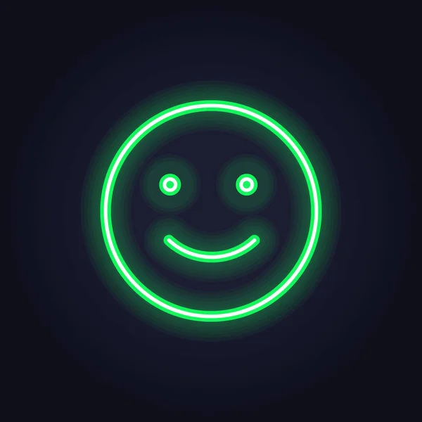 Icono de neón vectorial para retroalimentación del estado de ánimo. Verde satisfecho brillante luz emoción sonrisa aislada en negro. Elemento emoticono del diseño de interfaz de usuario para la calificación del cliente, retroalimentación, encuesta, redes sociales — Archivo Imágenes Vectoriales