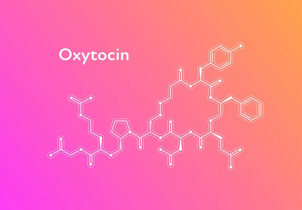 Vector hormonen gradiënt banner sjabloon. Oxytocine structuur op roze tot oranje achtergrond. Hormoon assosiated met hechting, verslaving, pijn, angst. Ontwerp voor wetenschap, onderwijs, presentatie. — Stockvector