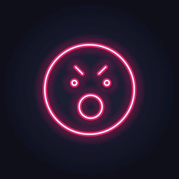 Icono de neón vectorial para retroalimentación del estado de ánimo. Ira roja brillante emoción ligera sonrisa aislada en negro. Elemento emoticono del diseño de interfaz de usuario para la calificación del cliente, retroalimentación, encuesta, redes sociales — Archivo Imágenes Vectoriales