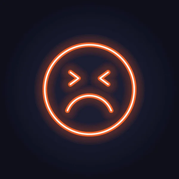 Vector neon icon for mood feedback. Orange bad glowing light emotion smile isolated on black. Emoticon element of UI design for client rating, feedback, survey, social media — Stock Vector