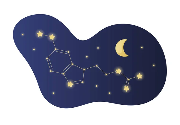 Vector moderne melatonine behandeling banner sjabloon. Blauwe gradiënt vorm met nachtelijke hemel illustratie formule zoals Constellation geïsoleerd op witte achtergrond. Concept van slaapstoornis behandeling. — Stockvector