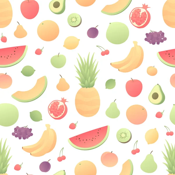 ベクトル色野菜フルーツシームレスパターン。白い背景に隔離された果物のモダンなスタイルのフラットタイル。ウェブ、野菜、夏、メニュー、ビタミン、プリント、テクスチャ、ラッピング、紙のためのデザイン. — ストックベクタ