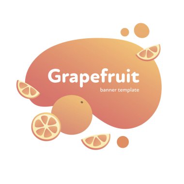 Vektör meyve modern sıvı afiş. Beyaz arka plan üzerinde izole sıvı sarı şekil çerçeve üzerinde renkli turuncu greyfurt. Web eko poster, vejetaryen menü, fon, poster, kart için tasarım illüstrasyon