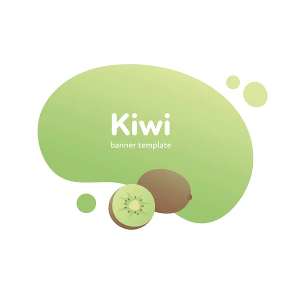 Frutta vettore moderno banner fluido. Kiwi eco colorato su cornice di forma verde liquido isolato su sfondo bianco. Illustrazione di design per poster web eco, menu vegetariano, sfondo, poster, scheda — Vettoriale Stock