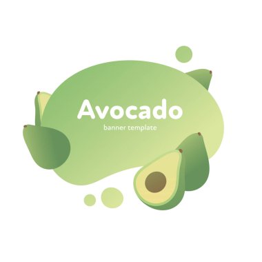 Vektör meyve modern sıvı afiş. Beyaz arka plan üzerinde izole sıçrama şekli dilim ile renkli degrade olgun avokado. Eko poster, sağlıklı keto menü, fon, poster, kart için tasarım illüstrasyon