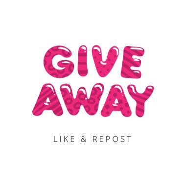 Kırmızı hediye metin Komik tarzı yazı tipi. Vektör gibi ve sosyal medyada promosyon için repost için afiş reklam. İş hesabı için Eps10 dekorasyon illüstrasyon.