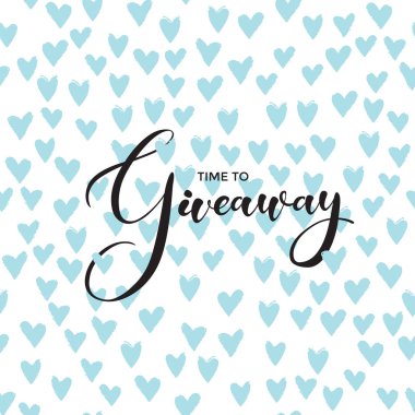 Sosyal ağ da promosyon için kalpleri arka plan üzerinde Giveaway vektör afiş. Beğenme veya yeniden gönderme için reklam. İş hesabı için dekorasyon illüstrasyon. Yazı tipini yazarak yazılan metin 