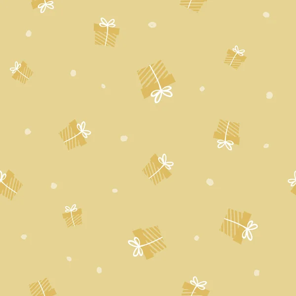 Gold repeated present pattern. Giveaway holidays seamless pattern, gift boxes illustration. Print for fabric, textile, wrapping paper — Stock Vector