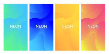 Soyut vektör sıvı modern minimal dikey arka plan kümesi. Dalga şekillerini karıştırın. Neon renk degrade koleksiyonu. fon, dergi, dergi, sunum, el ilanı, kart, davetiye kartı için tasarım