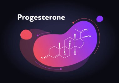 Vector hormones fluid modern banner. Progesterone structure in liquid gradient trendy shape on black. Hormone associated with pregnancy. Design for education, presentation, poster. clipart