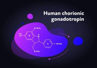 Vektör hormonlar sıvı modern afiş. Siyah üzerinde sıvı gradyan trendy şeklinde Hcg yapısı. Gebelik testi göstergesi olarak ilişkili hormon. Eğitim için tasarım, sunum, poster.