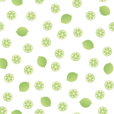 Vektör modern basit meyve dikişsiz desen. Beyaz arka planda izole renkli narenciye kireç dilimleri düzensiz kompozisyon. Dekoratif doku, tekstil, fon, kağıt için tasarım tekrarkar karo