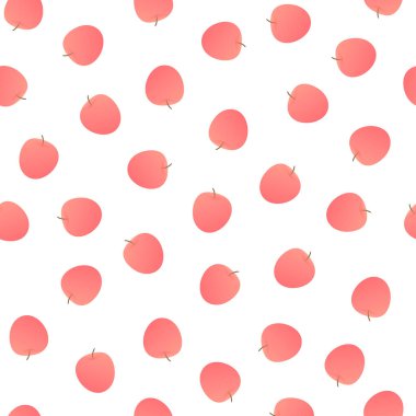 Vektör modern basit meyve dikişsiz desen. Beyaz arka plan üzerinde izole kırmızı elma illüstrasyon düzensiz kompozisyon. Dekoratif doku, tekstil, fon, ambalaj kağıdı için tasarım tekrarkar karo