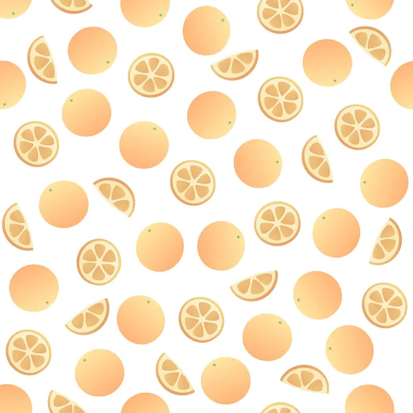 Vector de fruta fresca simple patrón sin costura. Composición irregular de rodajas de naranja cítrica aisladas sobre fondo blanco. Diseño repetir azulejo para la textura decorativa, textil, telón de fondo, papel de embalaje . — Archivo Imágenes Vectoriales