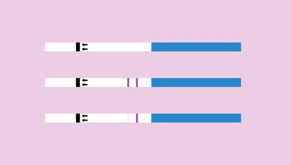 Vektör modern düz gebelik test kiti. Kullanılmayan, pozitif ve negatif izole edilmiş yapışkan testler kümesi. Afiş, poster, infografik, tıbbi klinik reklam için tasarım öğesi — Stok Vektör