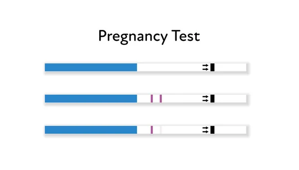 벡터 현대 플랫 임신 테스트 키트입니다. 사용 되지 않는 지팡이 테스트의 집합, 흰색 배경에 긍정 및 부정적인 격리. 배너, 포스터, 인포그래픽, 의료 클리닉 광고를 위한 디자인 요소 — 스톡 벡터