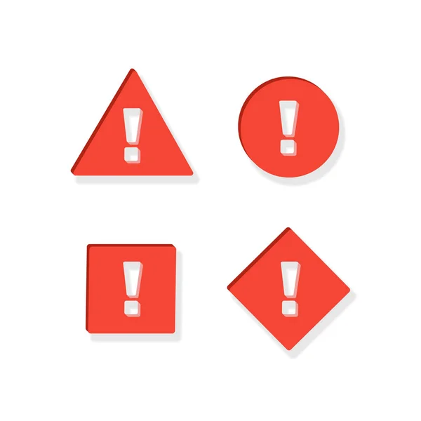 Vector paper cut attention icon set. Modern style red icons with cutted out exclamation mark isolated on white background with shadow. Design element for sale, survey, promo, security, info, web. — Stock Vector