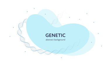 Vektör genetik soyut afiş şablonu. Beyaz arka planda mavi renk şekli ve gen DNA spiral. Eğitim, sağlık, tıp, bilim, klinik, deney, terapi, araştırma için tasarım elemanı