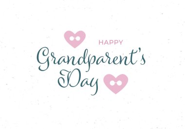 Vektör düz dedesi gün tatil afiş şablonu. Siyah metin ve pembe kalp ve gözlük sembolleri beyaz arka plan üzerinde izole. Poster, davetiye, kart, tebrik, tebrik için tasarım.