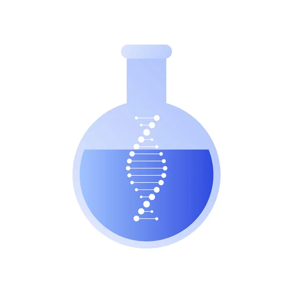 ベクトルフラット科学医療機器イラスト。白い背景に分離された青い液体のDNAスパイラル記号が付いている実験室の管。ポスター、チラシ、カード、バナー用のデザインアイコン要素 — ストックベクタ