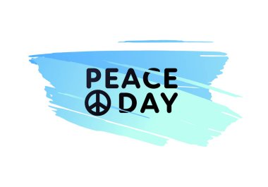 Vektör düz uluslararası barış günü afiş şablonu. Emzitişareti ve beyaz yalıtılmış siyah metin ile soyut fırça illüstrasyon. Tatil tebrik kartı, poster, web, el ilanı için tasarım öğesi