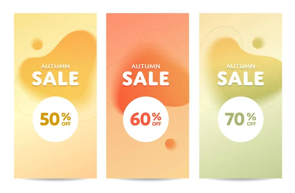 Vektor dinamic flytande höst försäljning vertikal banner mall. Abstrakta former på 50%, 60%, 70% rabatt Flyer layout samling. Design Specialerbjudande illustration för affisch, broschyr, voucher. — Stock vektor