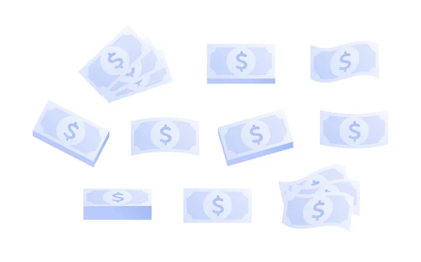 벡터 지폐 돈 플랫 일러스트 레이션입니다. 흰색 배경에 격리 된 파란색 달러 아이콘 모양의 집합입니다. 배너, 뱅킹, 지불, 웹 사이트에 대한 디자인 요소. 가격,금융 거래의 개념. — 스톡 벡터