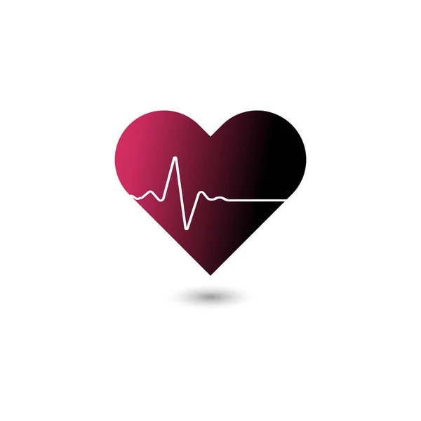 Illustration vectorielle d'icône de crise cardiaque plate. Cœur rouge à noir dégradé avec battements de cœur isolés sur fond blanc. Concept de maladies myocardiques, infraction. Elément design pour logo, bannière, affiche — Image vectorielle