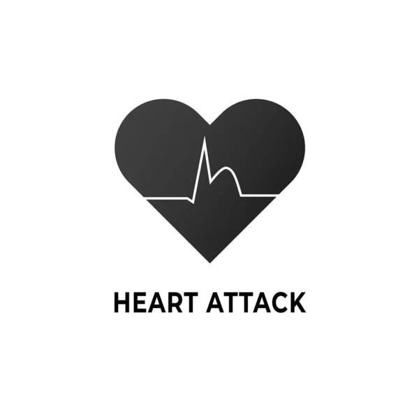 Vector flat heart attack icon illustration. Black heart with heartbeat pulse isolated on white. Concept of cardiovascular diseases, infraction, health. Design logo for hospital banner, inforgraphics — Stock Vector