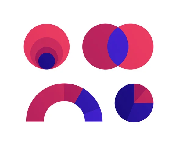 벡터 색 평면 다이어그램 일러스트 세트. 빨간색 과 파란색 다이어그램의 벤, 게이지, 파이와 녹색 지역 인포 그래픽 요소. 재정, 통계, 애널리 틱스, 과학을 위한 디자인. — 스톡 벡터