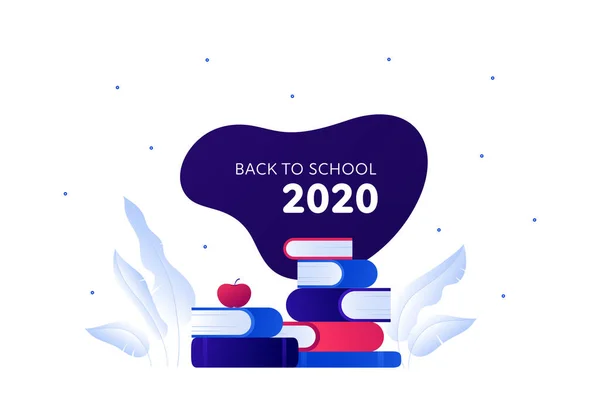 Back School 2020 Education Concept Vector Flat Illustration Stack Book — Stock Vector