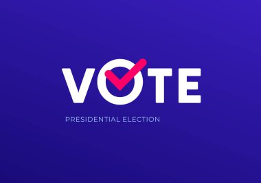 Demokratik oy ve seçim günü konsepti. Vetcor düz çizim. Banner şablonu. Mavi arka planda kırmızı işaretli metin oyunu. Seçim kampanyası, web, bilgi grafiği için tasarım ögesi.