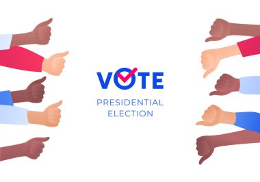 Demokratik oy ve seçim günü konsepti. Vetcor düz çizim. Çoklu etnik çeşitliliğe sahip bir grup insan el yazısı ve işaretli. Kampanya afişi, web, bilgi grafiği için tasarım.