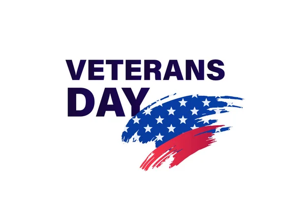 Veteran day holiday banner template. Vector flat illustration. Black text with grunge blue with star and red color on brush stripes on white background. 