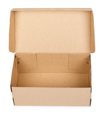 Ambalaj ve teslimat, beyaz arka plan üzerinde izole kahverengi karton kutu.