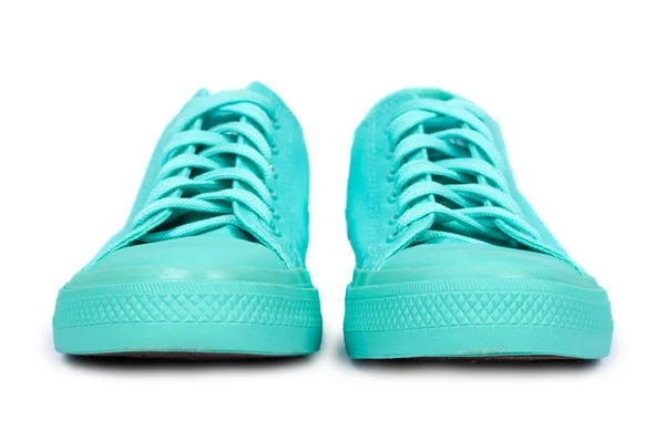 Turquoise Rubber Sneakers Casual Schoeisel Geïsoleerd Witte Achtergrond — Stockfoto
