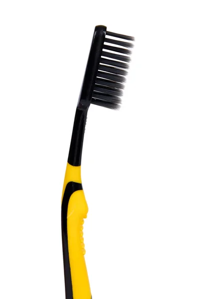 Beyaz Arka Plan Üzerinde Izole Siyah Sarı Yumuşak Diş Fırçası — Stok fotoğraf