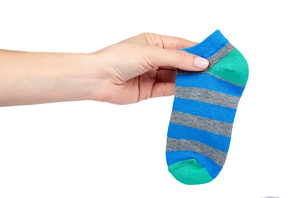 Бавовняний Дитячий Шкарпетка Рукою Ізольовано Білому Тлі — стокове фото