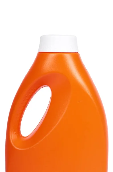 Frasco Detergente Plástico Laranja Isolado Sobre Fundo Branco — Fotografia de Stock