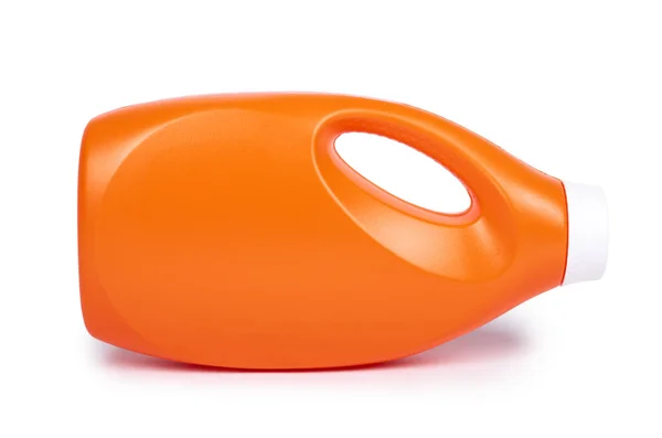 Orangefarbene Plastikwaschmittelflasche Isoliert Auf Weißem Hintergrund — Stockfoto